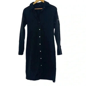 Theory black collared midi shirt dress long sleeve sz 6